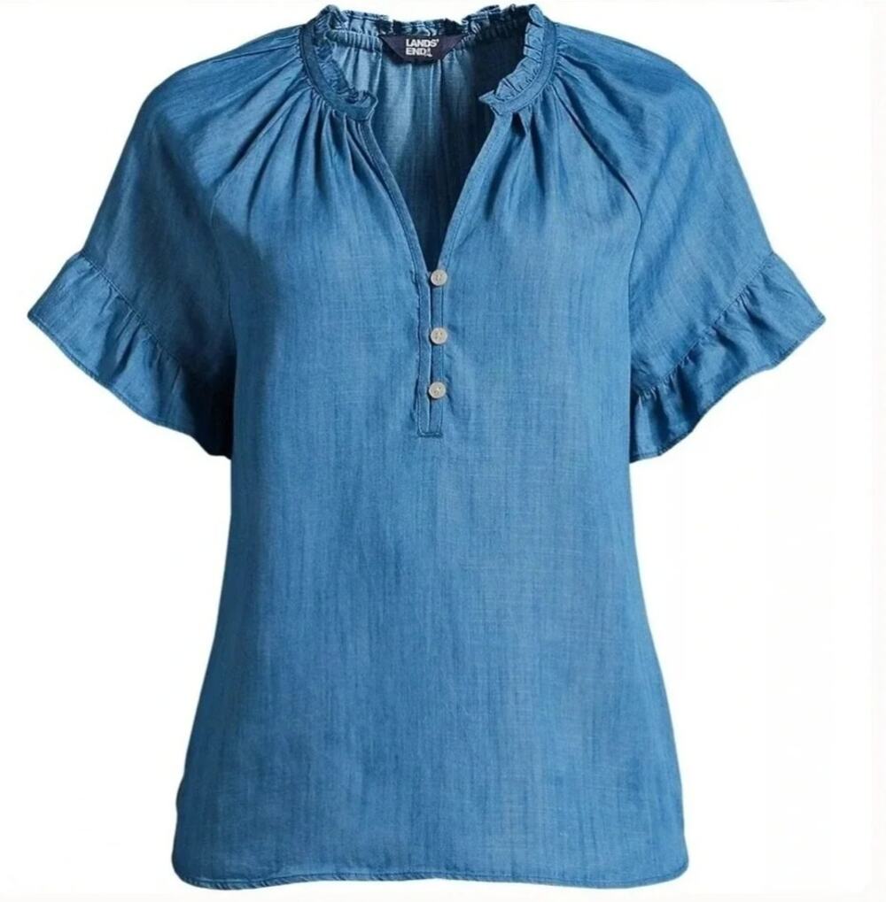 Land’s End - Women's Short Sleeve Blouse Top - Denim Chambray - Size 2X NWT